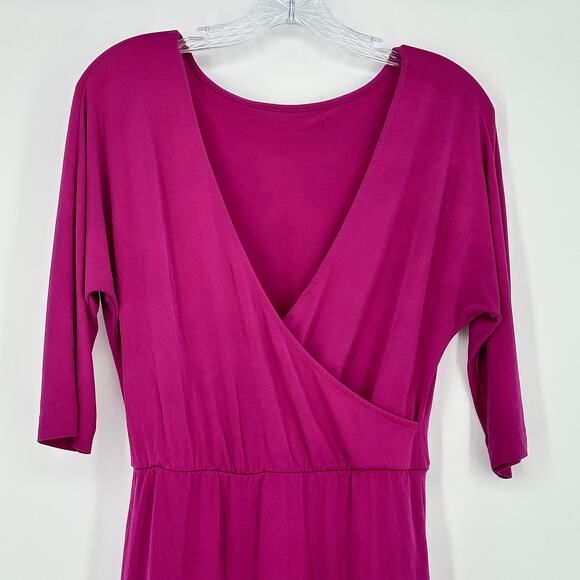 Victoria's Secret Magenta Knee-Length Dress Size S Warp Style V-Neck 3/4 Sleeve - Picture 5 of 11
